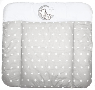 Wickelauflage mit Applikation - Bärchen Mond-Sternchen auf Grau - Wickeltischauflage Baby Auflage (70x50 cm)