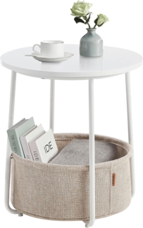 VASAGLE Beistelltisch mit Korb aus Stoff, Holzspanplatte, Ø 45x50 cm, Weiß / Beige