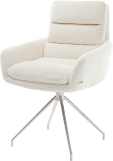 Esszimmerstuhl Abelia-Flex mit Armlehnen Bouclé Weiß Kreuzgestell konisch Edelstahl