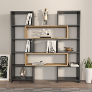 Stylish Bookshelf, Black & Oak, 163.5 x 150 x 22 cm | 100% Melamine Coated Particle Board, 18 mm Thick | Perfect for Modern Home & Office Decor
