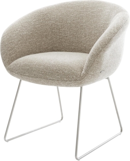 Esszimmerstuhl Vinka-Flex mit Armlehnen Webstoff Soft Beige Kufengestell Edelstahl Taschenfederkern