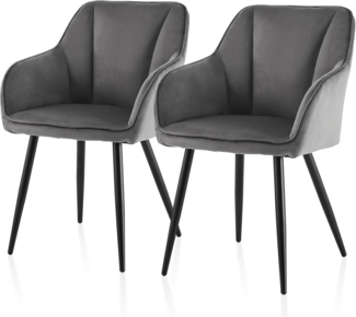 TUKAILAI Esszimmerstühle Set aus Samt,Küchenstuhl Polsterstuhl Armlehnstuhl mit Armlehnen,Rückenlehnen,weiche Sitzpolster,Metallbeinen,Modern Sessel für Küche Esszimmer Wohnzimmer (Samt×2, Grau)