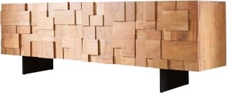 Lowboard Puzzle 175 cm 4 Türen Akazie Natur Fuß schwebend Metall schwarz