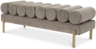 Casa Padrino Luxus Samt Sitzbank Grau / Messing 130 x 45 x H. 42 cm - Wohnzimmer Bank - Schlafzimmer Bank - Wohnzimmer Möbel - Schlafzimmer Möbel - Luxus Möbel - Luxus Einrichtung