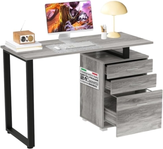 BAKAJI Scrivania Con cassettiera Schreibtisch mit Schublade, Computertisch, Stahl, Holz, Büro grau, Unica