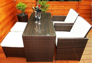 Ragnarök Möbel-Design Garten-Essgruppe Heimdall Esstisch Set 2+2, (Set, Polyrattan, Alu), 10 Jahre Garantie auf UV Beständigkeit des Polyrattan, Würfelsystem