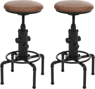 2er-Set Barhocker HWC-N23, Barstuhl Tresenhocker höhenverstellbar drehbar Industrial Metall Kunstleder ~ braun