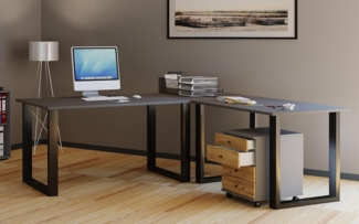 VCM Schreibtisch Lona 919742 Schwarz / Anthrazit H. 76 x B. 220 x T. 190 cm