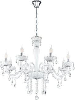 Eglo 39114 Kronleuchter CARPENTO Glas weiß E14 8X40W H:130cm Ø70cm dimmbar