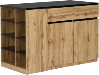 Vente-unique - Kücheninsel mit Stauraum - Schwarz & Naturfarben - MEILI