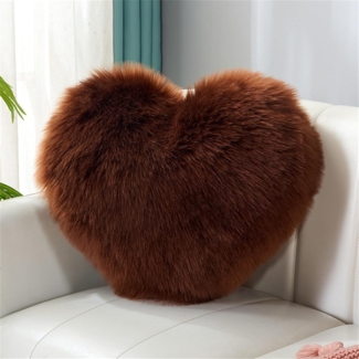 Herzkissen Doppelseitiger Flausch Superweiches Plüsch Dekokissen Love Zierkissen Herz Dekoratives Kissen für Wohnzimmer Sofa Kind Schlafzimmer Bett (Dunkelbraun,35x45 cm)