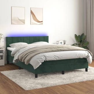 vidaXL Boxspringbett mit Matratze & LED Dunkelgrün 140x200 cm Samt 3134408