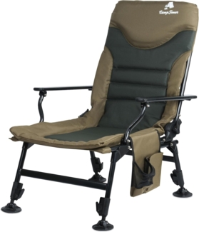 CampFeuer Angelstuhl Olivgrün/Tannengrün, Höhenverstellbar, Faltbarer Campingstuhl mit Tasc