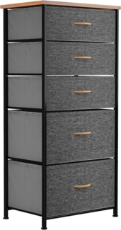 YITAHOME kommode Schmal, Schrank mit 5 Schubladen aus Stoff, Aufbewahrungskommode Industrial Stil für Schlafzimmer, Wohnzimmer, Kinderzimmer, Flur, Dunkelgrau Aufbewahrungsschrank