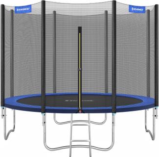 Songmics Trampolin mit Sicherheitsnetz, Leiter und gepolsterten Stangen, schwarz-blau, Ø 244 cm