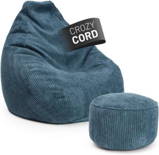 Lumaland Relax Set Cord – Sitzsack Giant + Pouf | Besser als Sofa, Sessel & Co. | XXL Bean Bag + Sitzpouf Hocker mit Füllung (EPS Perlen) für Indoor | Bodensofa für Wohnzimmer, Schlafzimmer & Gaming