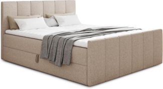Boxspringbett Star Lux mit Fußteil, 2 Bettkästen und Matratzentopper - Doppelbett mit Topper, Bonell-Matratze, Polsterbett, Bett (Beige (Inari 22), 140 x 200 cm)