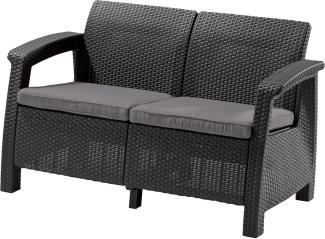 Allibert by Keter Corfu Gartensofa Lounge aus Kunststoff, inkl. Outdoor Kissen, für Garten und Balkon, grau, 128 x 70 x 79 cm