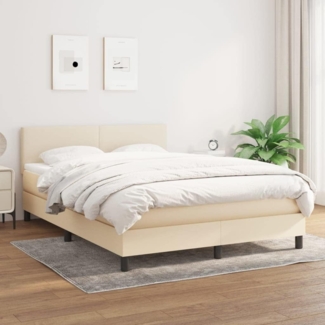 vidaXL Boxspringbett mit Matratze, Stoff, Creme, 140x200 cm, H2