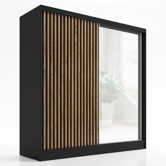 A&J MöbelLand GmbH Schiebetürenschrank LUNO 2-türiger Kleiderschrank mit Spiegel, Lamellen. (TOP ANGEBOT! Geräumiger Schrank mit einer Breite von 200 cm und Spiegel, ideal zur Aufbewahrung von Kleidung und Accessoires. TOP PRODUKT! Wählen Sie das ideal...