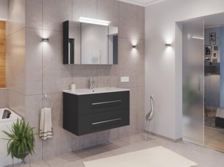Badmöbel Set Firenze 80 2tlg. Spiegelschrank Softclose grafit : Grafit