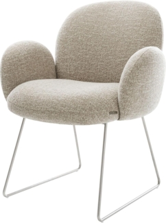Esszimmerstuhl Nube-Flex mit Armlehnen Webstoff Soft Beige Kufengestell Edelstahl Taschenfederkern