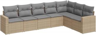 vidaXL 7-tlg. Garten-Sofagarnitur mit Kissen Beige Poly Rattan