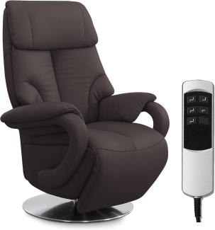 CAVADORE Ledersessel Istanbul / Fernsehsessel mit elektrisch verstellbarer Relaxfunktion / 2 E-Motoren / 80 x 115 x 79 / Echtleder: Braun