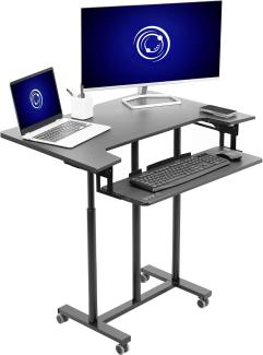 VIVO Mobiler höhenverstellbarer Schreibtisch – Rollbarer Stehschreibtisch mit ausziehbarer Tastaturablage, Computerarbeitsplatz, Rollbarer Präsentationswagen, Schwarz, CART-V06A