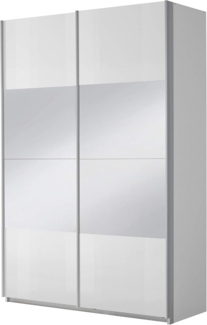 Rauch Möbel Imposa Kleiderschrank/Schwebetürenschrank mit Spiegel, 2 Einlegeböden, 2 Kleiderstangen, 2-türig, Hochglanz weiß/Alpinweiß, 136 x 62 x 210 cm