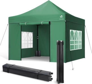 VOUNOT Pavillon 3x3 m Wasserdicht Stabil Winterfest, Pop Up Faltpavillon mit 4 Seitenteilen und 4 Sandsäcke, Party Pavillon Faltbar Gartenzelt Partyzelt, Grün