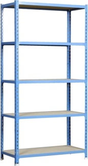 SimonRack Schwerlastregal, Lagerregal, 200 x 110 x 50 cm, Metallregal, Kellerregal, Biegestelle 200 kg, 5 Holzfachböden, Blau/Holz - Maderclick