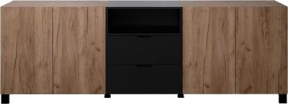 Sideboard Kendo in Eiche Tabak und schwarz 227 cm