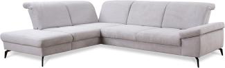 CAVADORE Ecksofa Carmen / Cord-Sofa in L-Form mit Ottomane und schwarzen Metallfüßen / 300 x 84 x 244 / Fein-Cord, Hellgrau