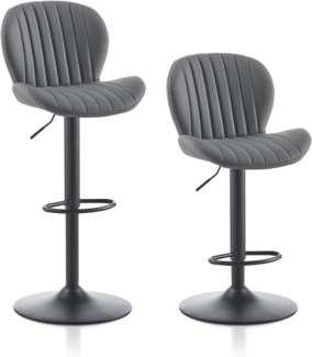 TUKAILAI Barhocker 2er Set aus Kunstleder, Barstuhl Höhenverstellbar,360°Drehbar, Hocker mit lehne,fußstütze,metallrahmen, Gepolsterter Küchenhocker Tresenhocker, Bar Chair für Küche Bars, Grau