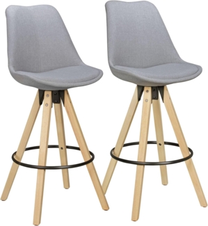 Wohnling 2er-Set Barstuhl Retro Design Stoff Holz mit Lehne grau