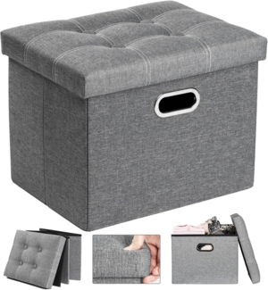COSYLAND Sitzbank mit Stauraum – Faltbare Sitzbank für Flur, Wohnzimmer & Schlafzimmer, Stabile Sitztruhe mit Stauraum, Belastbar bis 130 kg, 43 x 33 x 33 cm（Hellgrau）