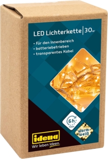 Idena 8582074 - LED Lichterkette mit 30 LEDs in Warmweiß, 6 Stunden Timer Funktion, batteriebetrieben, ca. 2,6 m lang, Deko für Innen, zum Basteln, als Party Deko, Weihnachtsdeko, zur Hochzeit