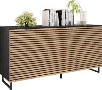 Mirjan24 'Tranai' Sideboard, Laminatplatte Schwarz Graphit / Wotan Eiche, 76 x 40 x 150 cm