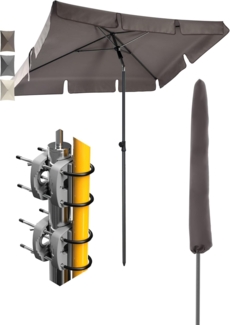 4smile Sonnenschirm Balkon SunnyShade - Sonnenschutz Balkon 4-in-1 SET, Taupe - Sonnenschirm rechteckig 200x125 cm + 2 x Sonnenschirmhalter Balkongeländer SunnyEasy + Sonnenschirmhülle