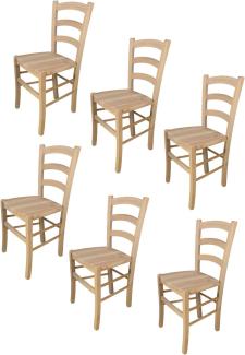 t m c s Tommychairs - 6er Set Stühle Venezia für Küche und Esszimmer, robuste Struktur aus poliertem Buchenholz, unbehandelt und 100% natürlich, Sitzfläche aus poliertem Holz
