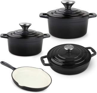 CS Koch-Systeme Topf-Set Xanten, Gusseisen (Set, 7-tlg, je 1 Fleischtopf Ø 16/26 cm, 1 Bratentopf Ø 24 cm, 1 Pfanne Ø 28 cm), Induktion