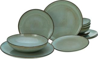 CreaTable 14438 Tafelservice Stone für 4 Personen, Steinzeug, steingrau (1 Set, 12-teilig)