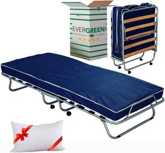 EVERGREENWEB Gästebett Klappbar mit Kaltschaummatratze 80x190 Höhe 10 cm + Visco Kissen GRATIS, Lattenrost aus Holz, Stabiler Metall-Rahmen mit Rollen und Bequeme Matratze, Platzsparend Klappbett