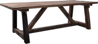 Massivmoebel24 Esstisch BASSANO (Extravaganter Esstisch mit massiven Tischbeinen, im Vintage Style, Platz für 8 Personen, unbehandeltes Teakholz 210x100x100 Altholz)