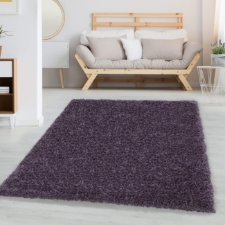 Carpetsale24 Shaggy Hochflor Teppich Läufer Flur 80x150 cm Violett - Modern Flauschiger Teppich Extra Weich, Pflegeleicht und Einfarbig - Ideal als Teppich für Küche, Schlafzimmer und Esszimmer