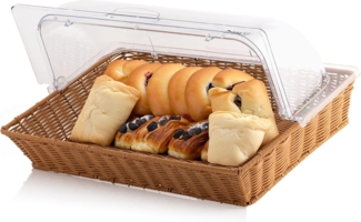 Mahlzeit Brotkorb Rattan, mit Rolltop-Deckel, 53,5 x 33 x 25 cm, geflochtener Korb, Kunststoff