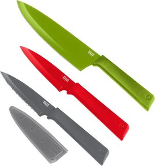 Kuhn Rikon COLORI+ Set Messer Culinary 3-teilig, Küchenmesser, Grau, Grün, Rot