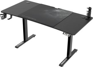 ULTRADESK Level | Ergonomischer Gaming-Schreibtisch mit elektrischer Höhenverstellung | Interner Speicher für 2 Einstellungen | Steckdosenleiste, XXL-Mauspad | Stahlgestell, Schwarzes Pad, 140x66 cm