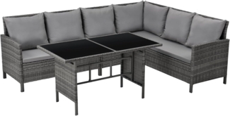 SVITA MADISON Polyrattan Essgruppe Gartenmöbel Set Rattan Lounge Ecksofa grau